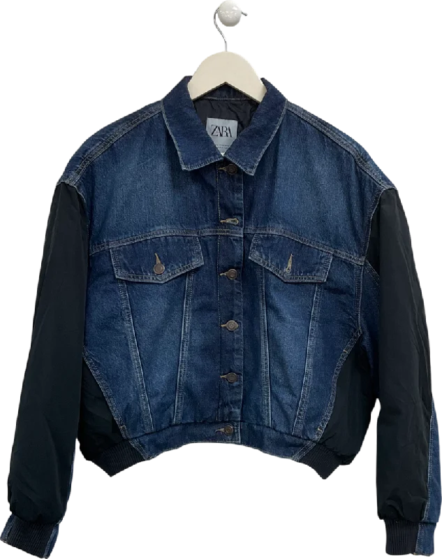 ZARA Blue Denim Bomber Jacket UK M V-Neck Jacket Boat Neck Jacket Square Neck Jacket