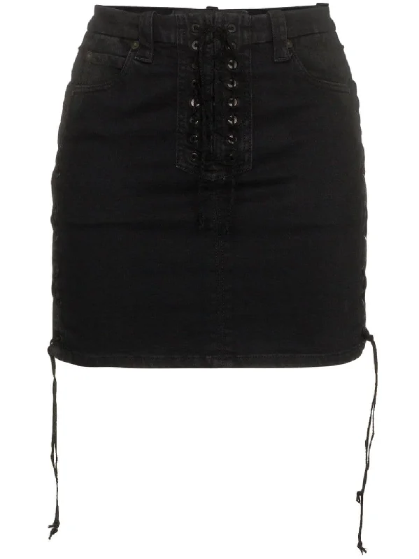 lace-up mini skirt elastic waist skirt