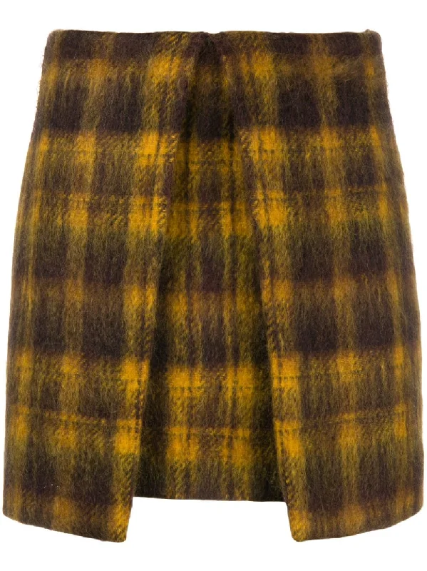 checked A-line mini skirt leather skirt bold