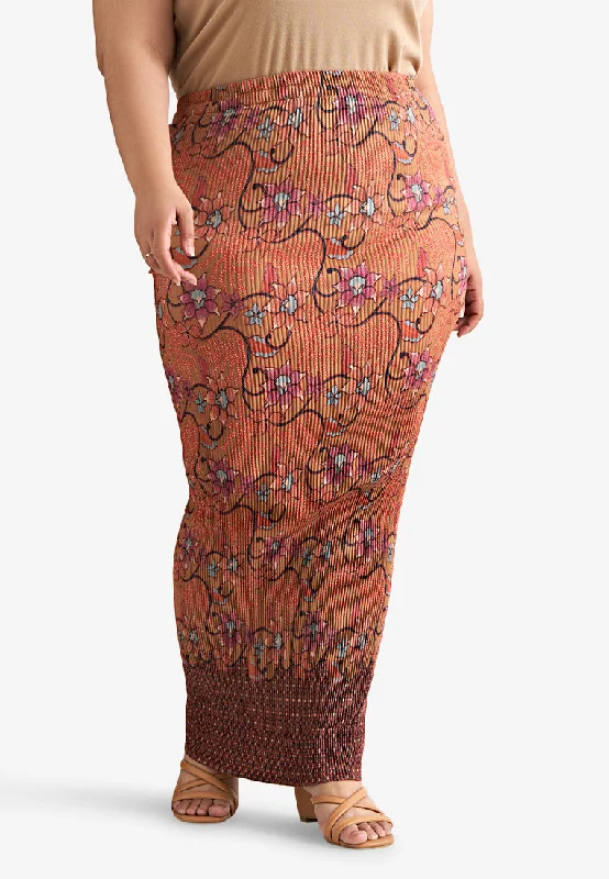 Baigum Pleated Printed Batik Skirt high slit skirt