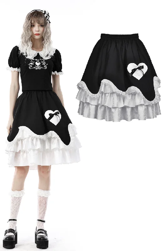 Black white lolita frilly chocolate heart skirt KW226 low waist skirt