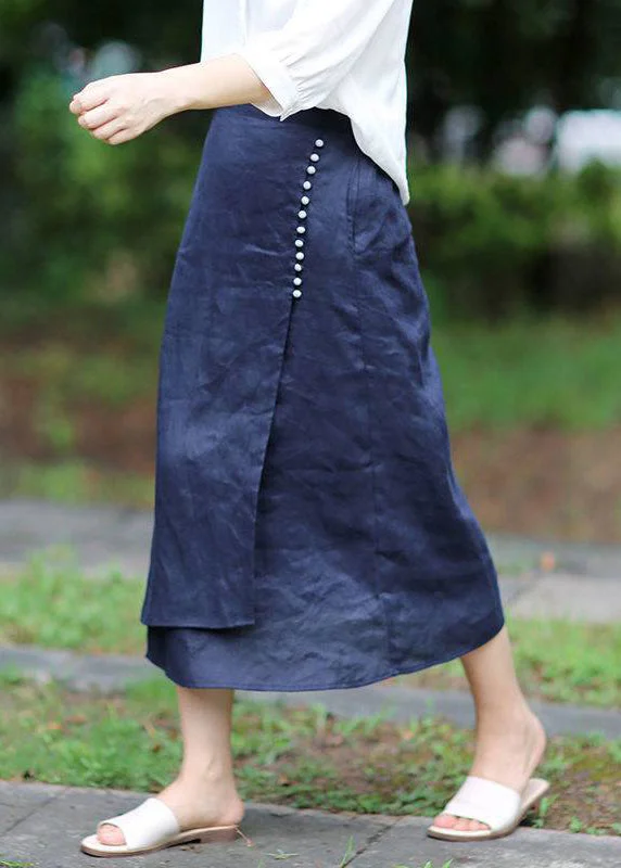 Blue A Line Skirts button asymmetrical design elastic waist Spring chiffon skirt lightweight