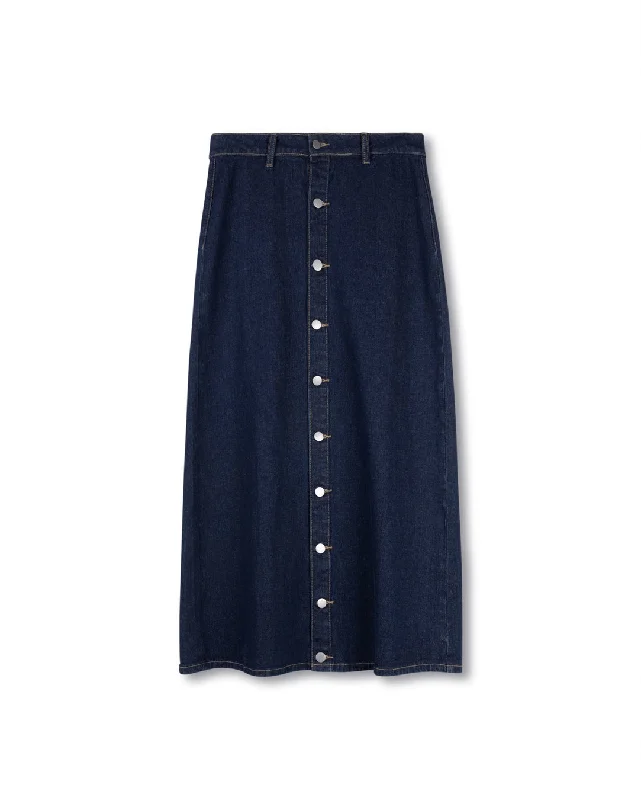 Buttoned Down Denim Skirt elastic waist skirt