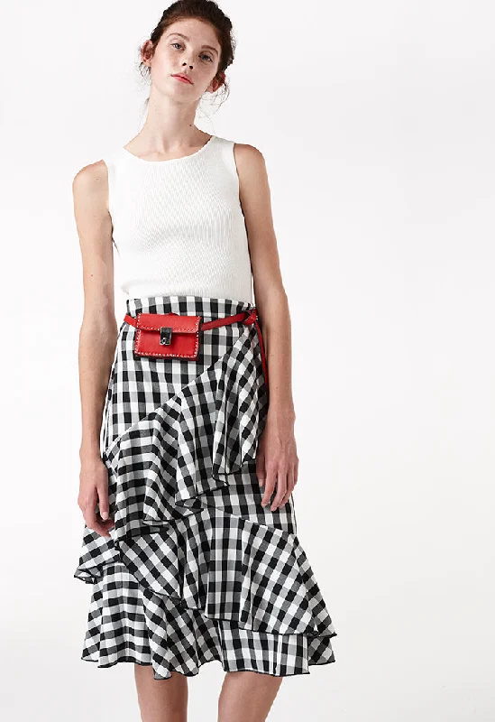 Checkered Ruffle Skirt wool skirt warm