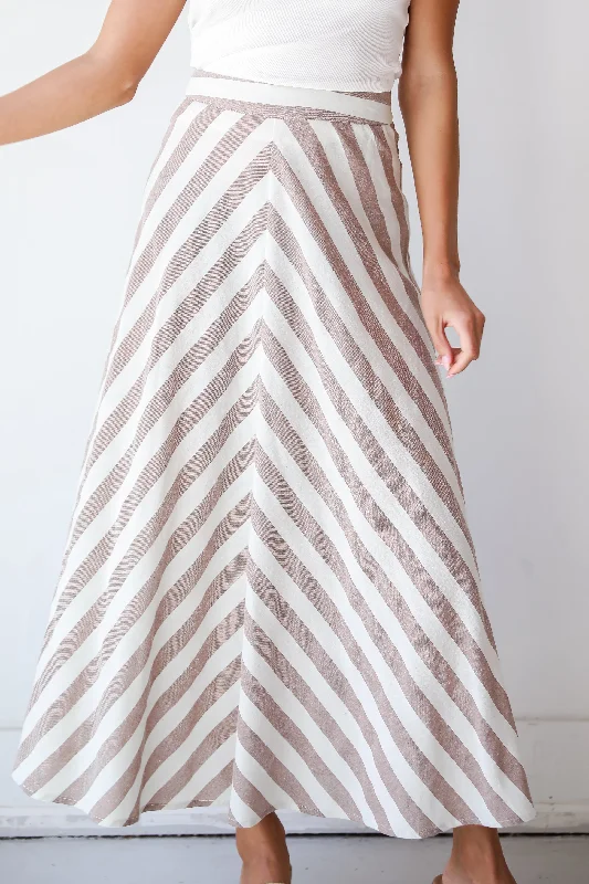 FINAL SALE - Completely Endearing Taupe Striped Maxi Skirt leather skirt durable