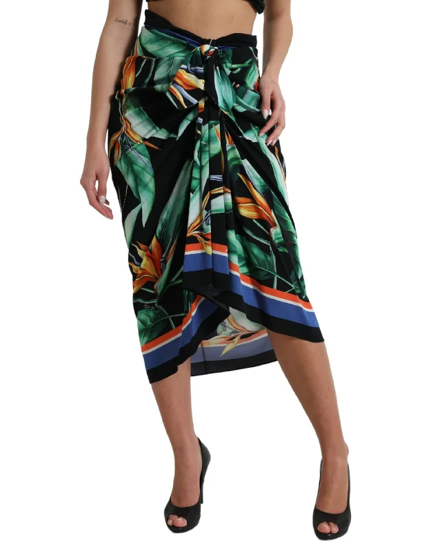 Dolce & Gabbana Elegant Floral High Waist Midi Skirt leather skirt sleek