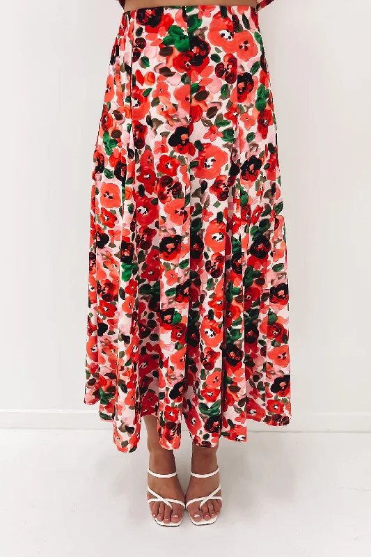 Ella Mae Maxi Skirt Rose flowy skirt hem