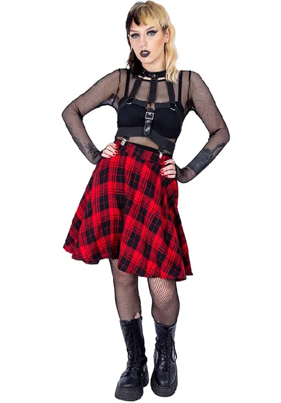 Elrene [Red Check] | SKIRT pleated skirt texture