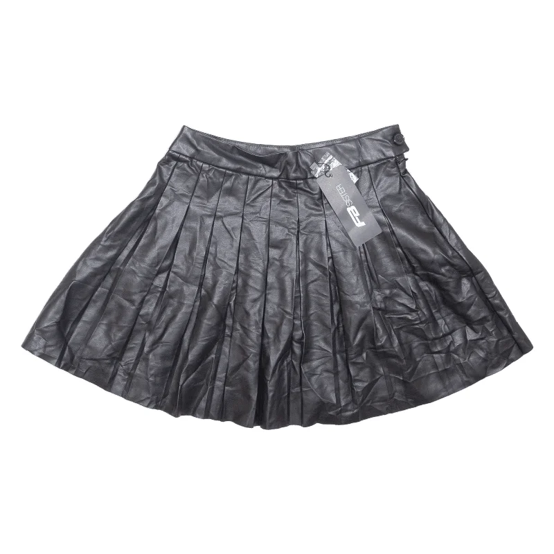 FB SISTER Short Pleated Skirt Black Faux Leather Womens S linen skirt natural