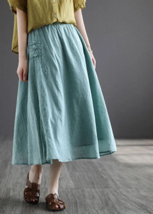 Green Exra Large Hem Linen A Line Skirt Chinese Button Spring lightweight skirt design