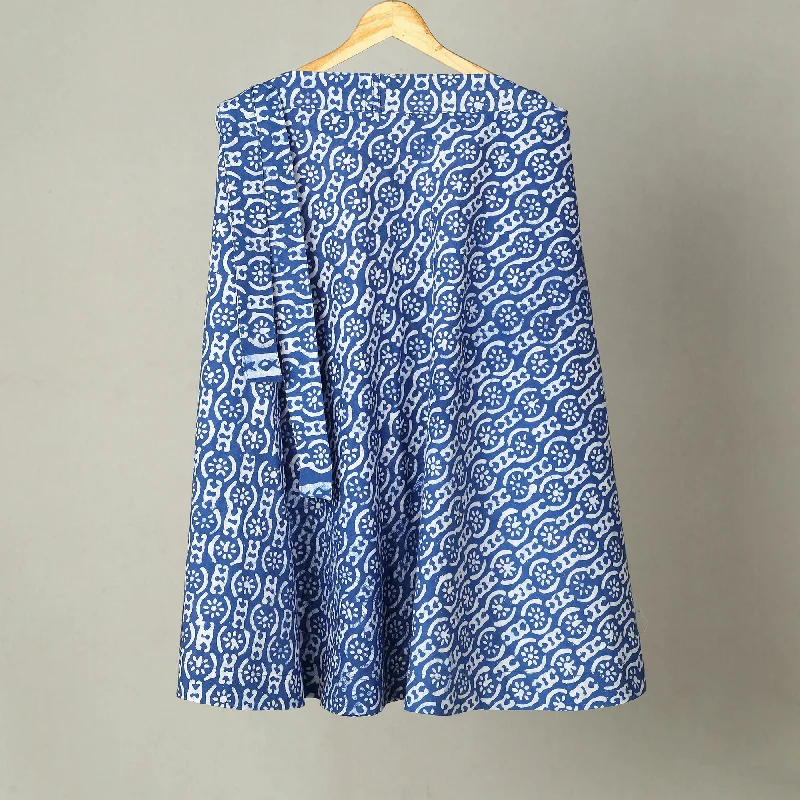 Blue - Hand Batik Print Cotton Wrap Around Skirt 15 zip skirt side