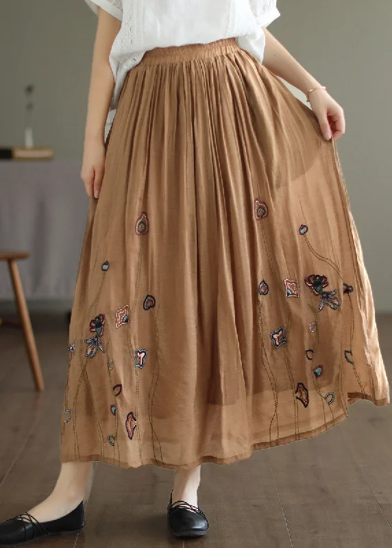 Italian Khaki Embroideried Exra Large Hem Linen Silk Skirts Spring corduroy skirt durable