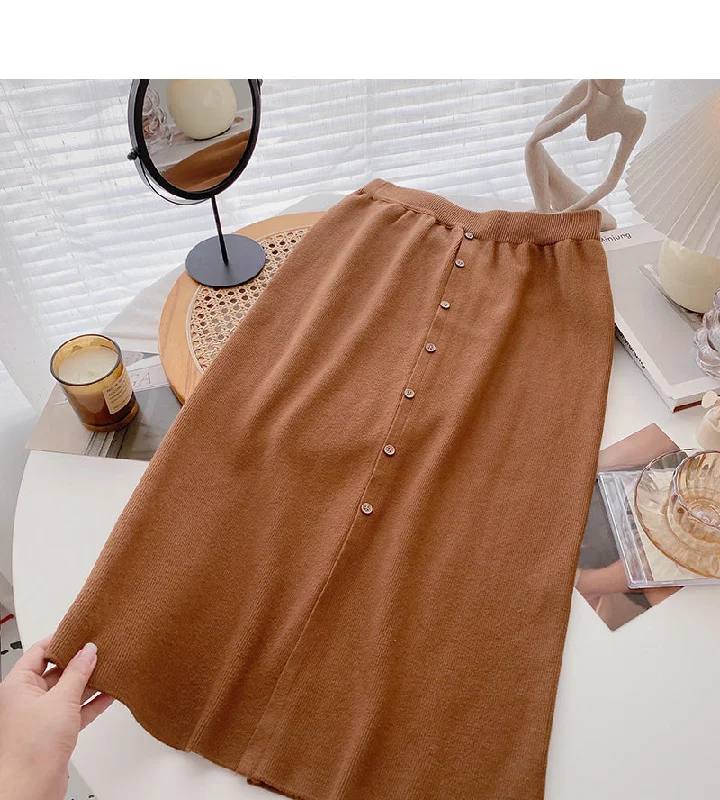 Leisure port style solid high waist button split A-line skirt  5804 silk skirt lustrous