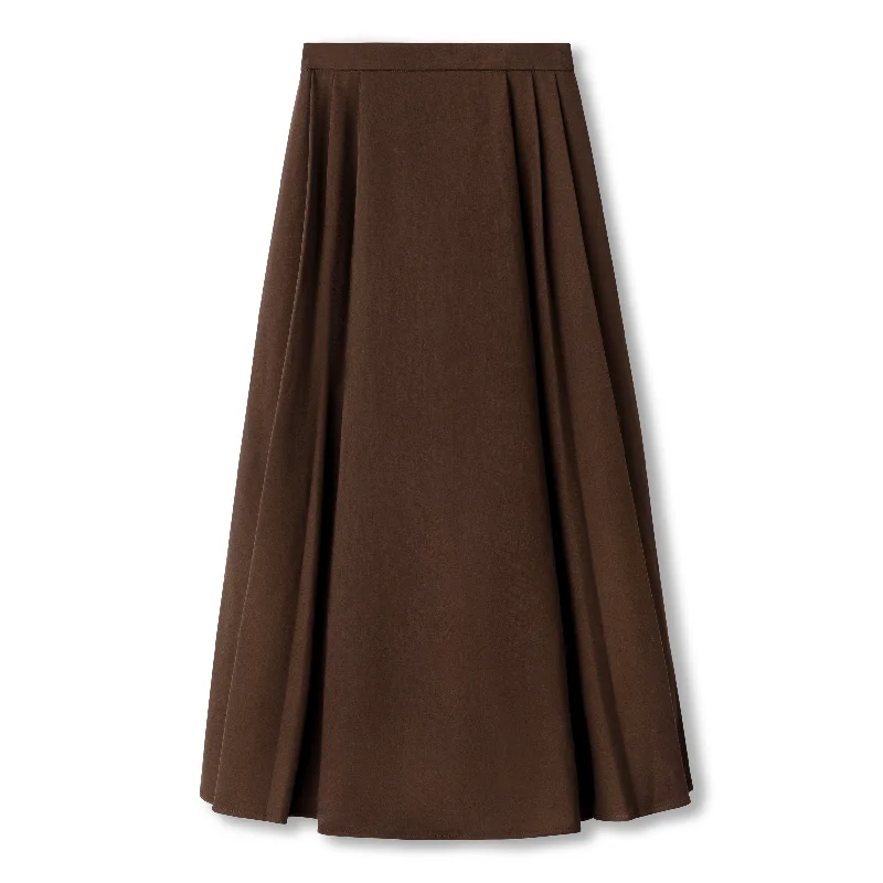 Long Side Pleated Skirt - Brown denim skirt classic