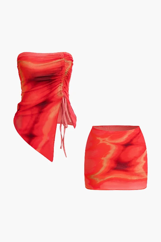 Tie Dye  Asymmetrical Tube Top And Mini Skirt Set mini skirt trendy