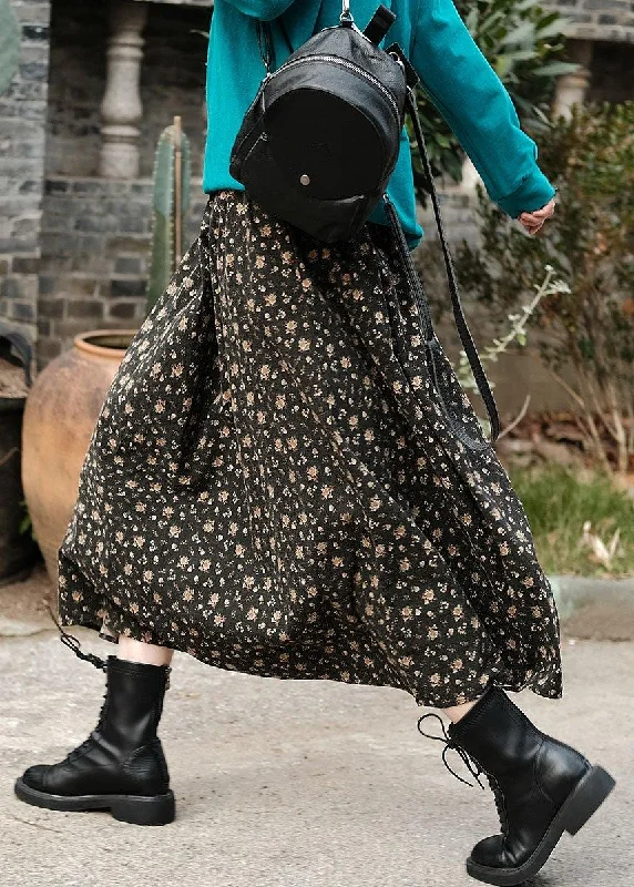 Natural Black Patchwork Print A Line Skirts Cotton Fall velvet skirt luxury