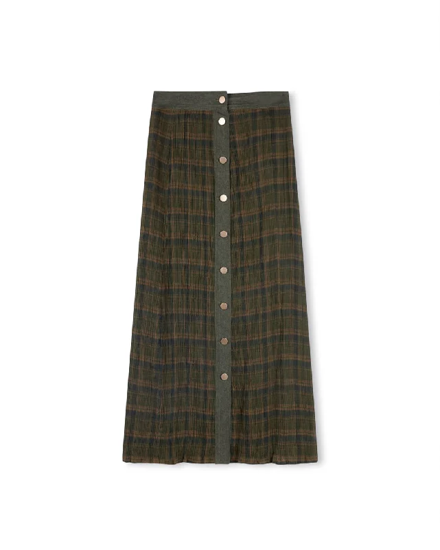 Plaid Button Down Denim Placket Skirt linen skirt natural