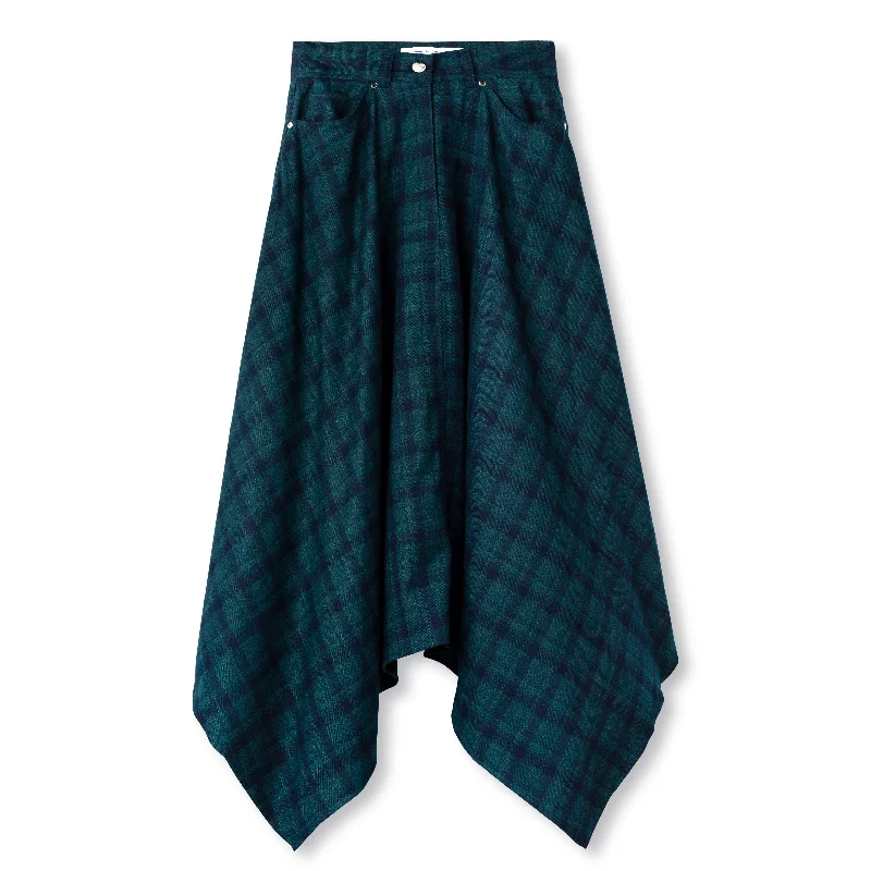 Plaid Kercheif Skirt - Green/Navy cashmere skirt soft