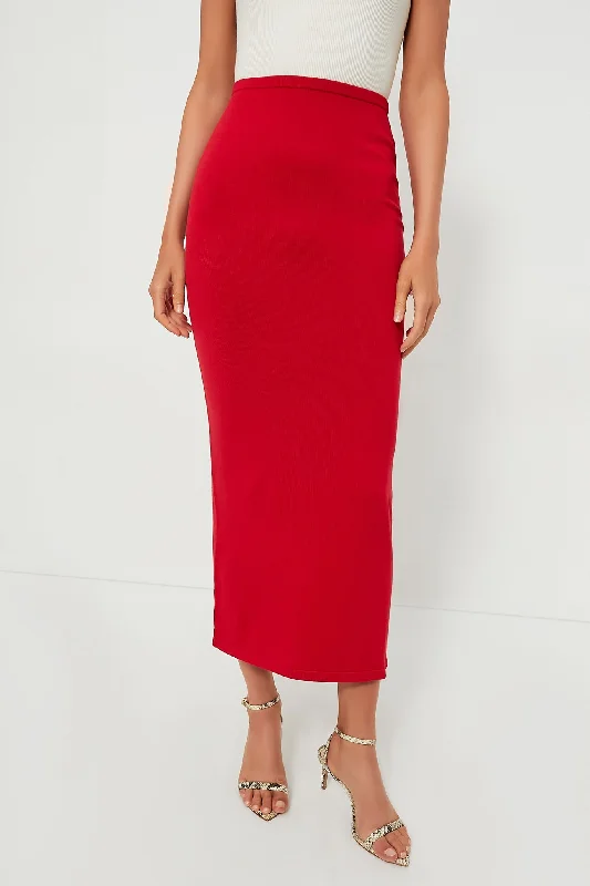 Red Knit Maxi Skirt high waist skirt