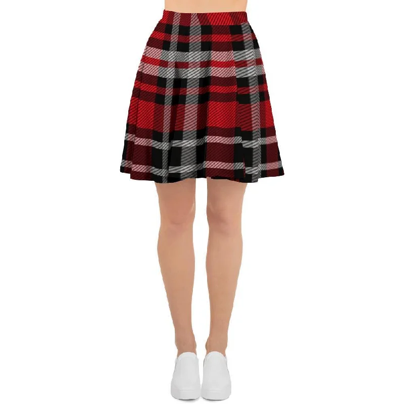 Red Plaid Tartan Print Women's Skirt velvet skirt glossy