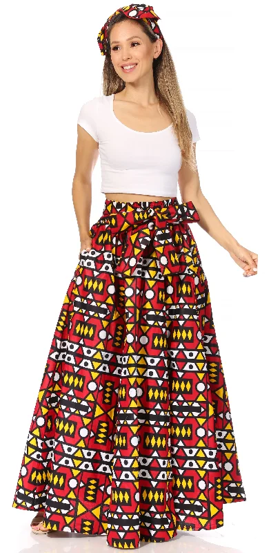 Sakkas Asma's Second Convertible Traditional Wax Print Maxi Skirt with Adjustable Straps wool skirt sturdy