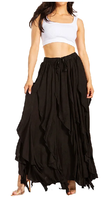 Sakkas Nova Womens Bohemian Stonewashed Rayon Asymmetrical Hem Maxi Swing Skirt tulle skirt dreamy