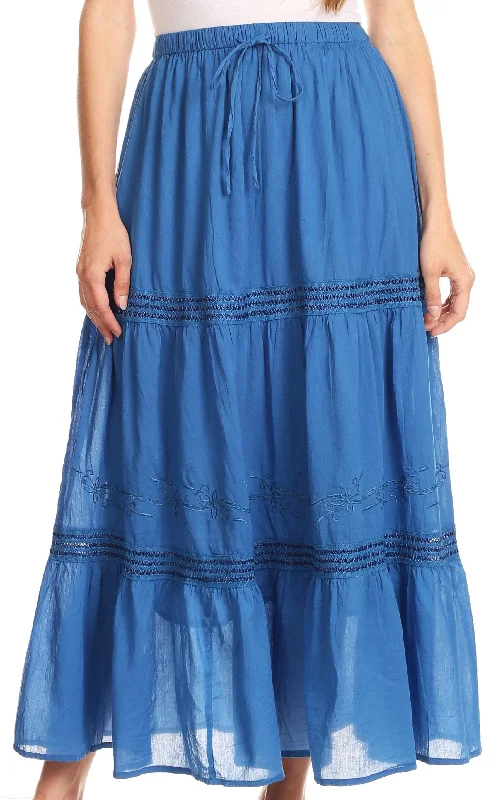 Sakkas Takara Maxi Broomstick Cascading  Peasant Skirt with Elastic Waist cashmere skirt fine