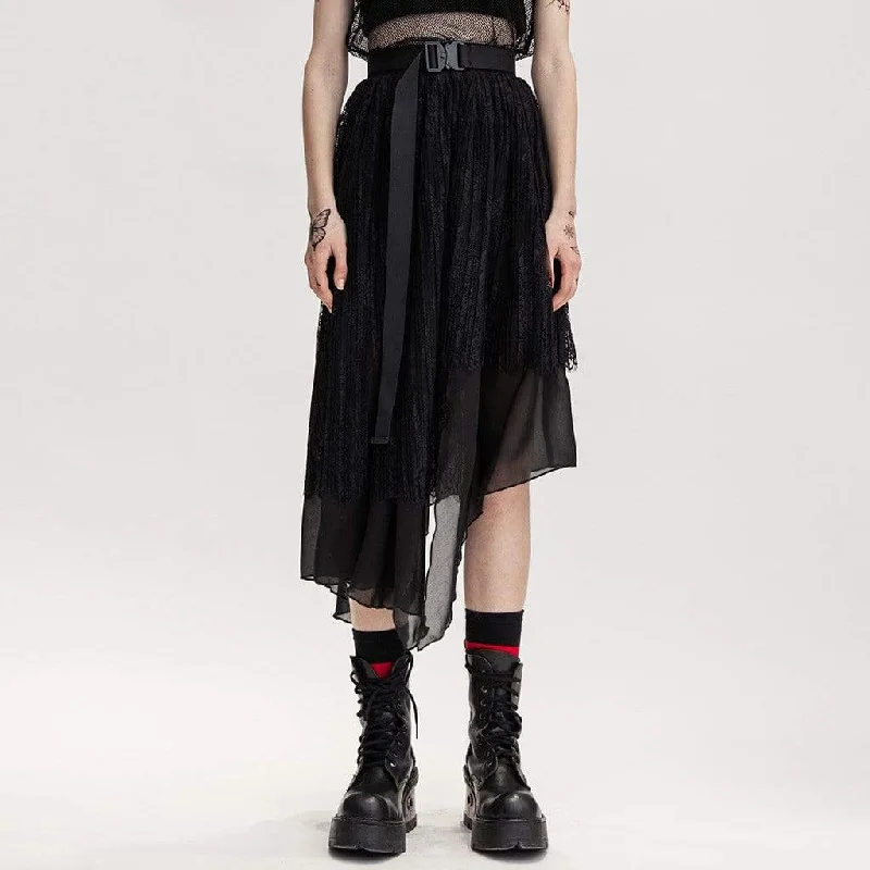 Women's Grunge Multilayer Irrgular Hem Lace Skirt with Belt athletic skirt fit