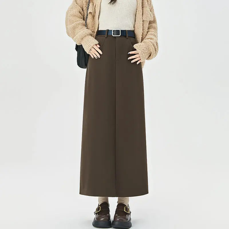 Woolen Autumn Winter High-waist Slim Fit Straight Hip-hugging Skirt cashmere skirt plush